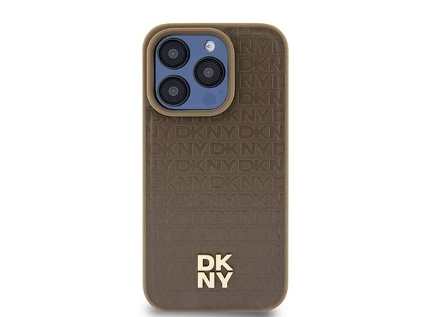 DKNY DKNY DKHMP14LPSHRPSW iPhone 14 Pro 6.1" brazowy/brown hardcase Leather Pattern Metal Logo MagSafe
