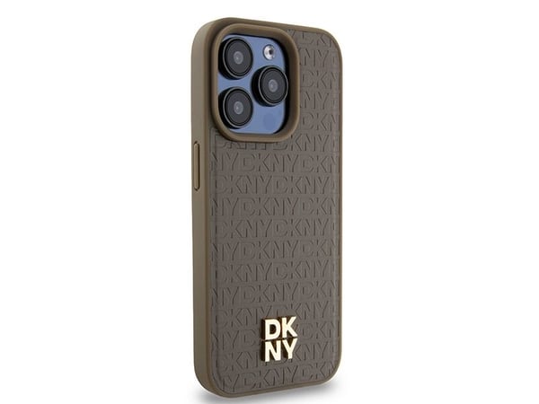 DKNY DKNY DKHMP14LPSHRPSW iPhone 14 Pro 6.1" brazowy/brown hardcase Leather Pattern Metal Logo MagSafe