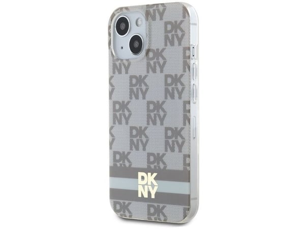 DKNY DKHMP14SHCPTSE hårt mobilskal till iPhone 14/15/13 6.1" beige MagSafe rutfritt mono-mönster & tryckta ränder