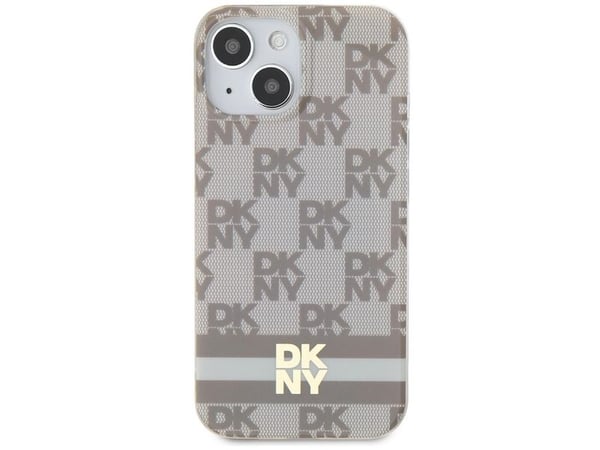 DKNY DKHMP14SHCPTSE hårt mobilskal till iPhone 14/15/13 6.1" beige MagSafe rutfritt mono-mönster & tryckta ränder