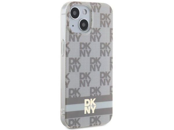 DKNY DKHMP14SHCPTSE hardcase til iPhone 14/15/13 6.1" beige MagSafe rutete mono-mønster & trykte striper