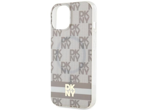 DKNY DKHMP14SHCPTSE hardcase til iPhone 14/15/13 6.1" beige MagSafe rutete mono-mønster & trykte striper