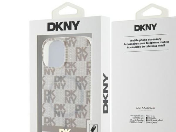 DKNY DKHMP14SHCPTSE hardcase til iPhone 14/15/13 6.1" beige MagSafe rutete mono-mønster & trykte striper