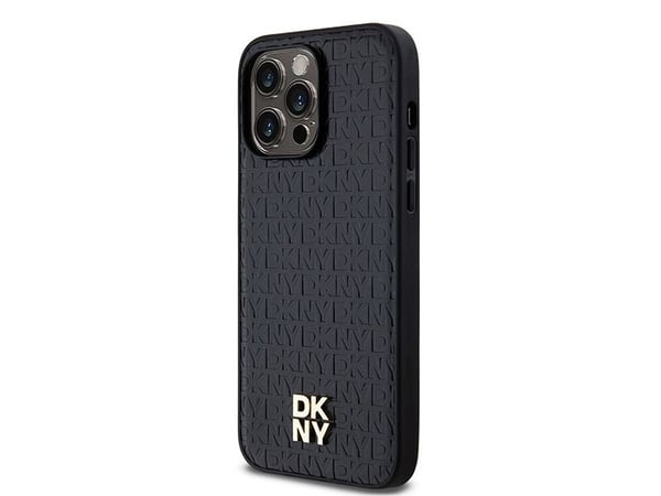 DKNY DKHMP14XPSHRPSK iPhone 14 Pro Max 6,7" svart hardcase i läder monogram metal-logga MagSafe