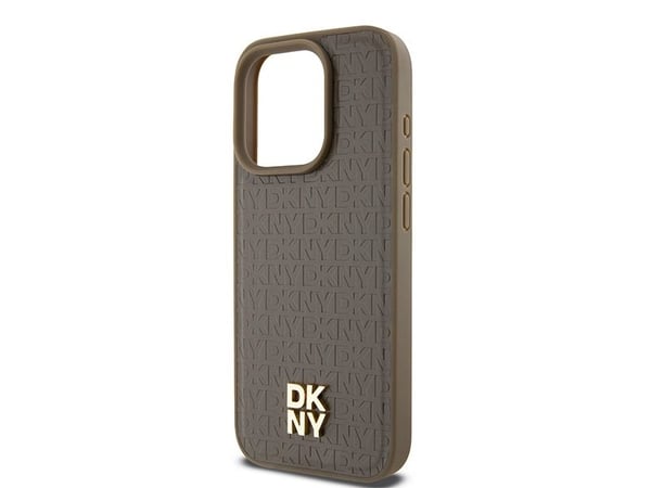 DKNY DKNY DKHMP14XPSHRPSW iPhone 14 Pro Max 6.7" brazowy/brown hardcase Leather Pattern Metal Logo MagSafe