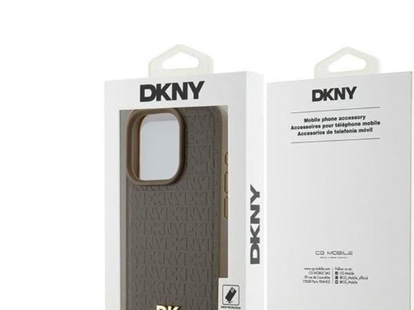 DKNY DKNY DKHMP14XPSHRPSW iPhone 14 Pro Max 6.7" brazowy/brown hardcase Leather Pattern Metal Logo MagSafe