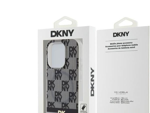 DKNY MagSafe-skal för iPhone 15 Pro - svart, rutigt monomönster & tryckta ränder