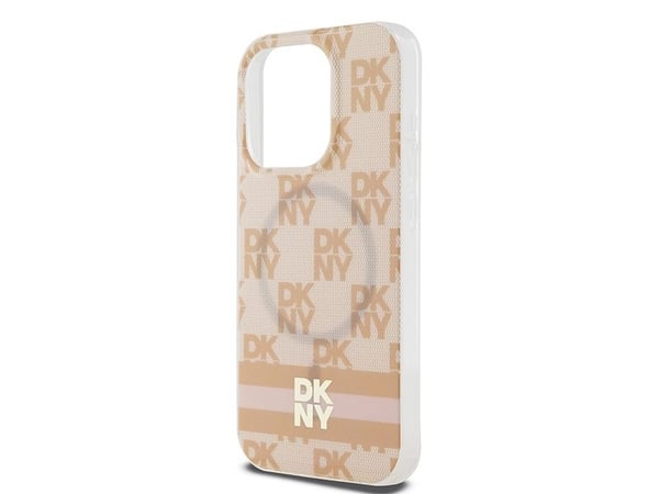 DKNY DKHMP15LHCPTSP iPhone 15 Pro 6,1" rosa hårt skal IML rutigt mono-mönster & tryckta ränder MagSafe