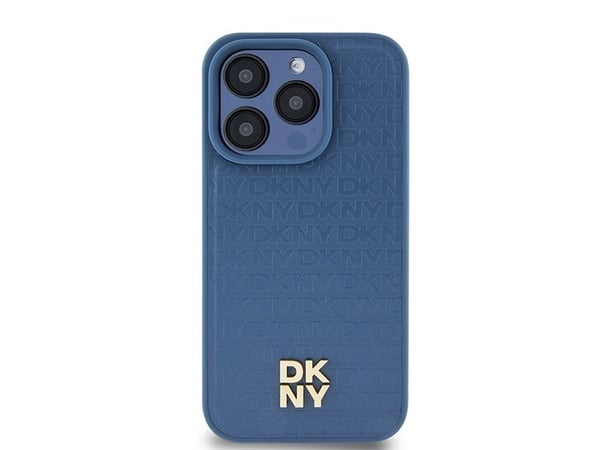 DKNY DKHMP15LPSHRPSB iPhone 15 Pro 6.1" sininen / sininen kova kotelo, nahka monogrammi kuvio metalli logo MagSafe
