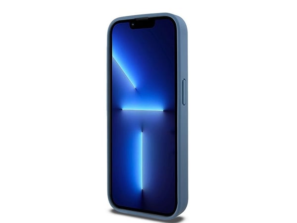 DKNY DKHMP15LPSHRPSB iPhone 15 Pro 6.1" sininen / sininen kova kotelo, nahka monogrammi kuvio metalli logo MagSafe