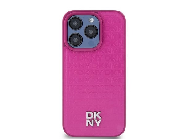 DKNY DKHMP15LPSHRPSP iPhone 15 Pro 6,1" rosa hardcase iPhone-skal i läder monogram metalliskt logomotiv MagSafe