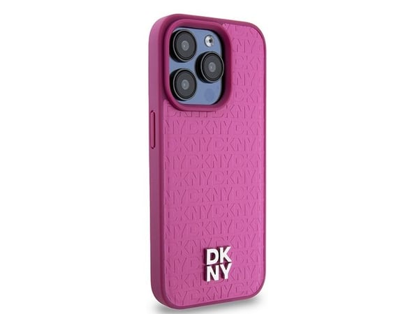DKNY DKHMP15LPSHRPSP iPhone 15 Pro 6,1" rosa hardcase iPhone-skal i läder monogram metalliskt logomotiv MagSafe