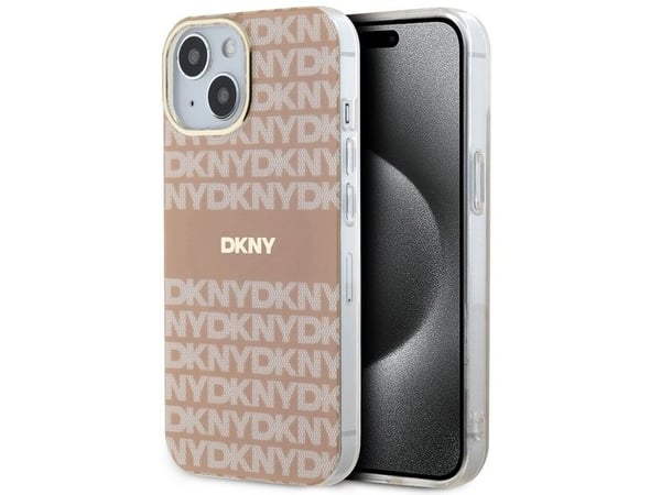DKNY IML Mono &amp; Stripe MagSafe-skal till iPhone 15 Plus / 14 Plus - rosa