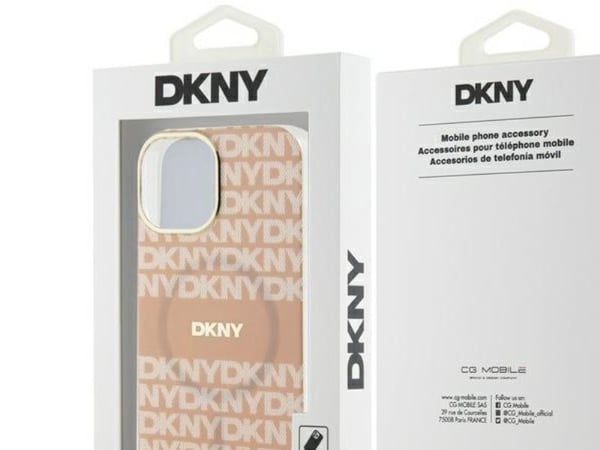 DKNY IML Mono &amp; Stripe MagSafe suojakotelo iPhone 15 Plus / 14 Plus - vaaleanpunainen värinen