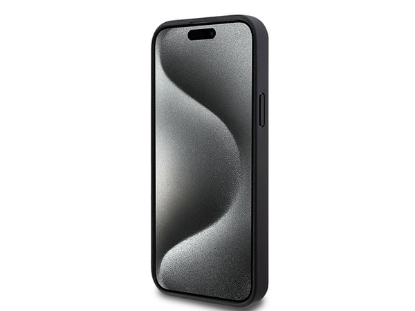 DKNY DKHMP15MPSHRPSK iPhone 15 Plus/14 Plus 6,7" svart hårdskal i läder monogram metallogga MagSafe