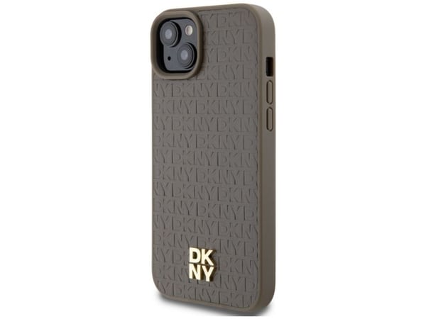 DKNY lærmønster metall-logo MagSafe-etui til iPhone 15 Plus / 14 Plus - brun