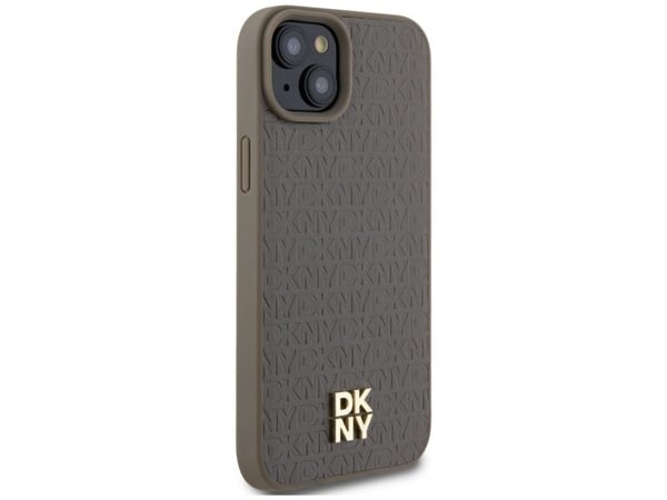 DKNY lærmønster metall-logo MagSafe-etui til iPhone 15 Plus / 14 Plus - brun