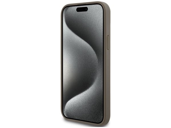 DKNY lærmønster metall-logo MagSafe-etui til iPhone 15 Plus / 14 Plus - brun