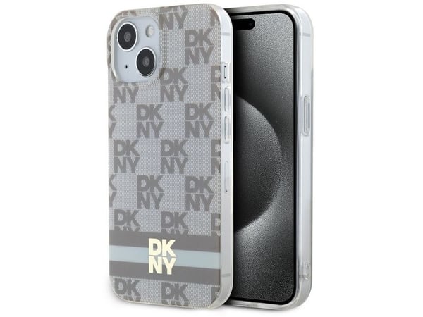 DKNY IML rutigt monomönster & tryckta ränder MagSafe-skal till iPhone 15 / 14 / 13 - beige
