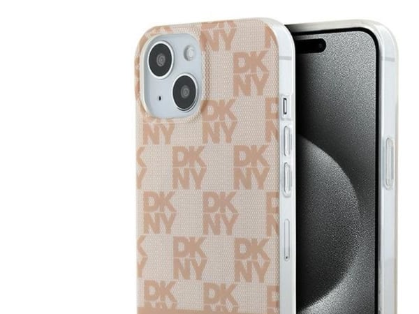 DKNY IML rutig mono-mönster & tryckta ränder MagSafe-skal till iPhone 15 / 14 / 13 - rosa