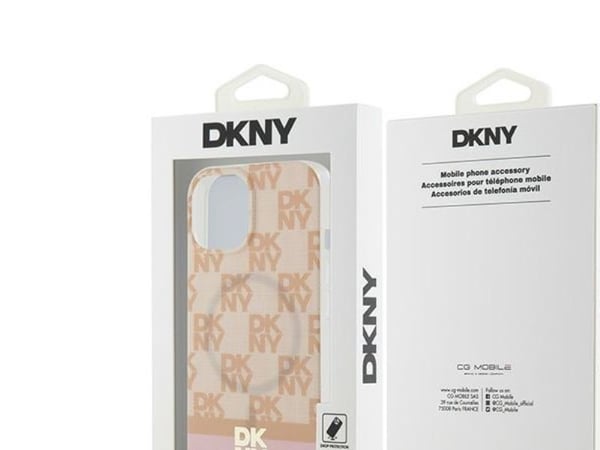 DKNY IML rutig mono-mönster & tryckta ränder MagSafe-skal till iPhone 15 / 14 / 13 - rosa