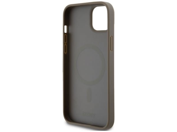 DKNY DKHMP15SPSHRPSW iPhone 15/14/13 6,1" brun hardcase i lærmønster med metall-logo MagSafe