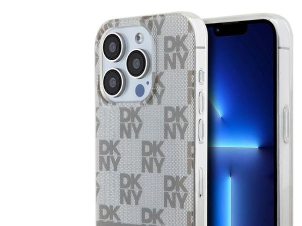DKNY DKHMP15XHCPTSE iPhone 15 Pro Max 6.7" Beige/Beige kova kotelo IML Checkered Mono kuvio ja painetut raidat MagSafe