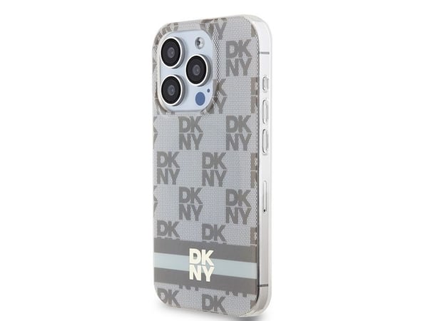 DKNY DKHMP15XHCPTSE iPhone 15 Pro Max 6.7" Beige/Beige kova kotelo IML Checkered Mono kuvio ja painetut raidat MagSafe