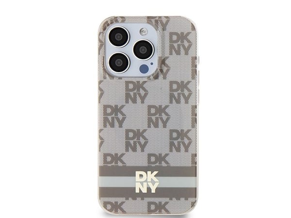 DKNY DKHMP15XHCPTSE iPhone 15 Pro Max 6.7" Beige/Beige kova kotelo IML Checkered Mono kuvio ja painetut raidat MagSafe