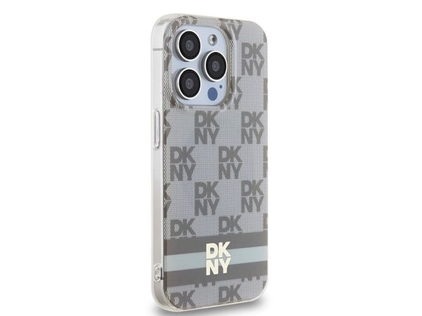 DKNY DKHMP15XHCPTSE iPhone 15 Pro Max 6.7" Beige/Beige kova kotelo IML Checkered Mono kuvio ja painetut raidat MagSafe