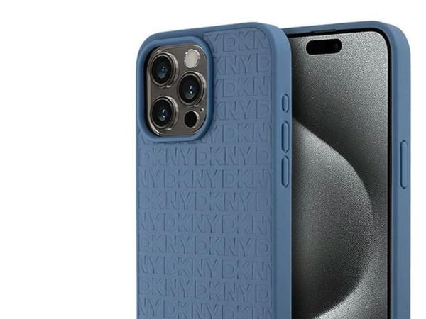DKNY DKHMP15XPSHRPSB iPhone 15 Pro Max 6,7" blå/blå Hårt fodral läder monogram mönster metallisk logo MagSafe