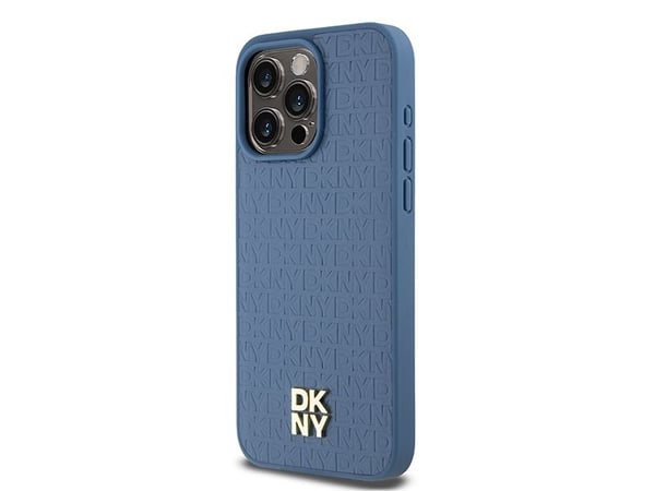 DKNY DKHMP15XPSHRPSB iPhone 15 Pro Max 6,7" blå/blå Hårt fodral läder monogram mönster metallisk logo MagSafe