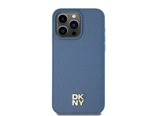 DKNY DKHMP15XPSHRPSB iPhone 15 Pro Max 6,7" blå/blå Hårt fodral läder monogram mönster metallisk logo MagSafe
