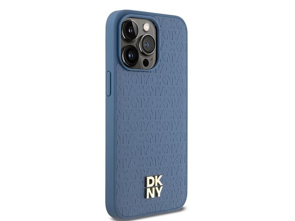 DKNY DKHMP15XPSHRPSB iPhone 15 Pro Max 6,7" blå/blå Hårt fodral läder monogram mönster metallisk logo MagSafe