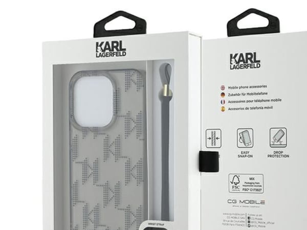 Karl Lagerfeld IML Mono KL mønster & cord-etui for iPhone 15 Pro - svart