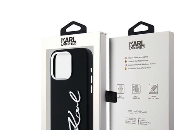 Karl Lagerfeld silikonskal med metall-logga för iPhone 15 Pro - svart