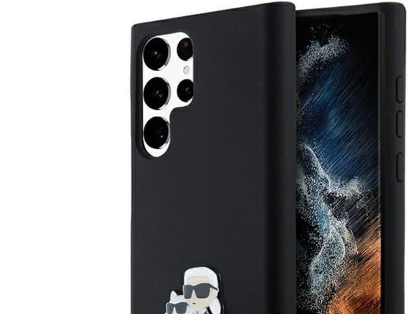 Karl Lagerfeld silikon Karl&Choupette metall pin-etu til Samsung Galaxy S24 Ultra - svart