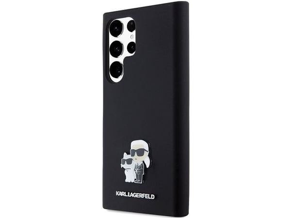 Karl Lagerfeld silikon Karl&Choupette metall pin-etu til Samsung Galaxy S24 Ultra - svart