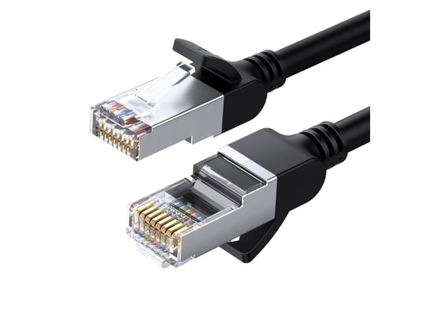 UGREEN verkkokaapeli metallitulpilla, Ethernet RJ45, Cat.6, UTP, 3m (musta)