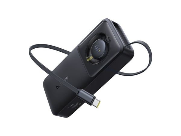 Powerbank Baseus Free2Pull 10000mAh 30W med USB-C og uttrekkbar USB-C-kabel - svart