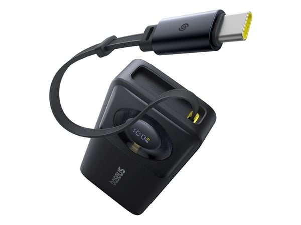 Powerbank Baseus Free2Pull 10000mAh 30W med USB-C og uttrekkbar USB-C-kabel - svart