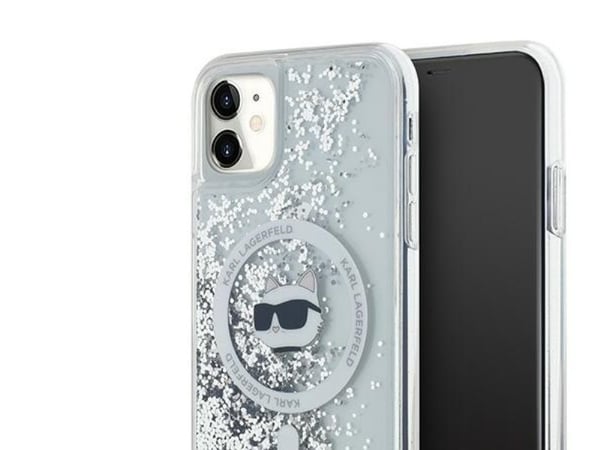 Karl Lagerfeld Liquid Glitter Choupette Head MagSafe tapauksessa iPhone 11 / Xr - kirkas