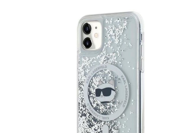 Karl Lagerfeld Liquid Glitter Choupette Head MagSafe tapauksessa iPhone 11 / Xr - kirkas