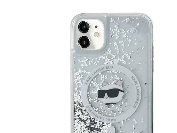 Karl Lagerfeld Liquid Glitter Choupette Head MagSafe tapauksessa iPhone 11 / Xr - kirkas