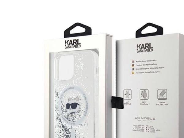 Karl Lagerfeld Liquid Glitter Choupette Head MagSafe-skal till iPhone 12 / 12 Pro - transparent