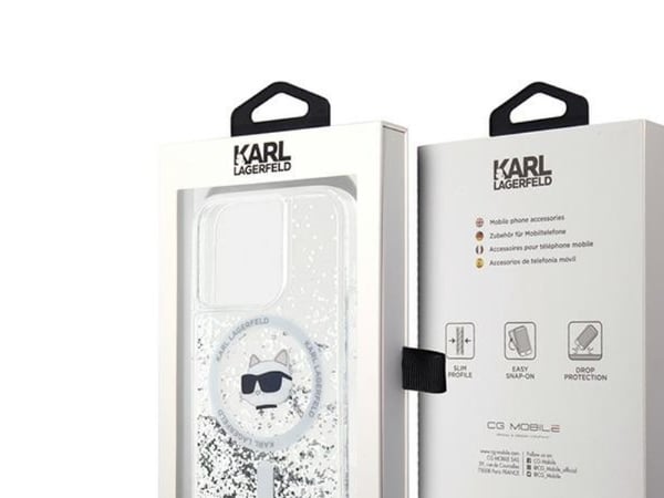 Karl Lagerfeld Liquid Glitter Choupette Head MagSafe-etui for iPhone 14 Pro Max - gjennomsiktig