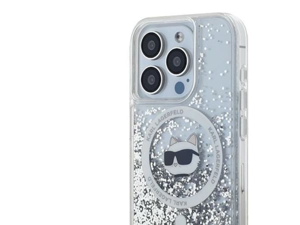 Karl Lagerfeld Liquid Glitter Choupette Head MagSafe-etui for iPhone 14 Pro Max - gjennomsiktig