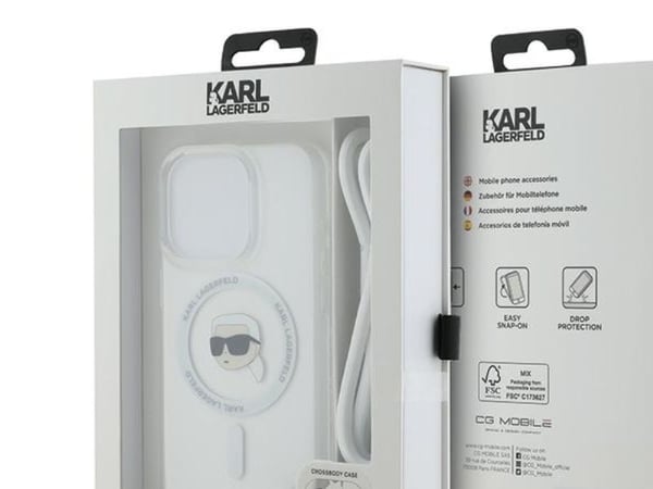 Karl Lagerfeld crossbody IML Karl Head MagSafe-fodral för iPhone 15 Pro Max - transparent