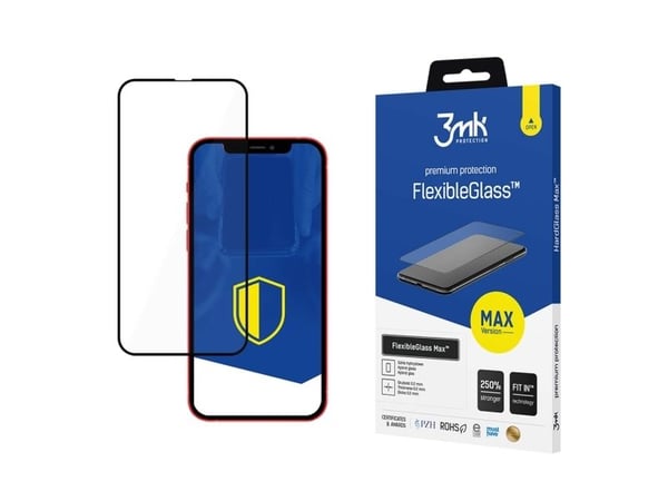 3MK FlexibleGlass Max iPhone 13 Pro Max 6.7" musta/musta, hybridi lasi, jossa on vahvistetut reunat