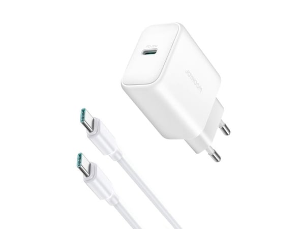 Joyroom USB-C PD 30W QC SFC vegglader JR-TCF24 + USB-C-kabel 1 m (hvit)